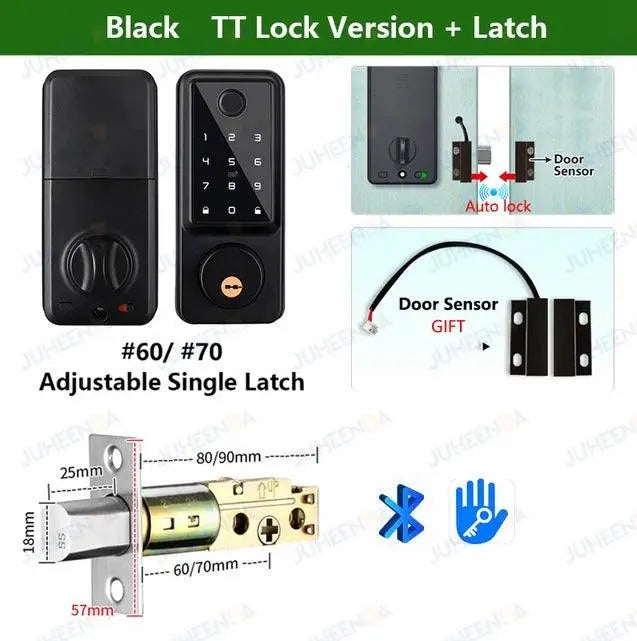 Tuya APP WIFI Automatic Electronic Keyless Deadbolt Smart Door Lock With Digital Code Fingerprint IC Card Mechanical Key Unlock - DomoSpace