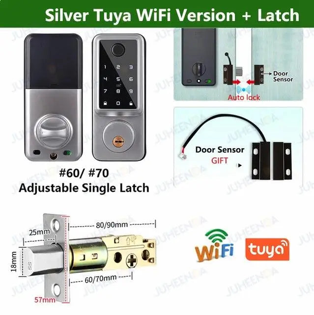 Tuya APP WIFI Automatic Electronic Keyless Deadbolt Smart Door Lock With Digital Code Fingerprint IC Card Mechanical Key Unlock - DomoSpace