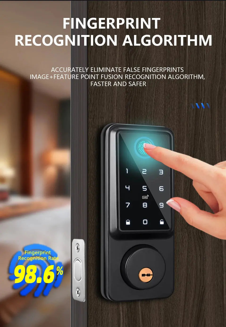 Tuya APP WIFI Automatic Electronic Keyless Deadbolt Smart Door Lock With Digital Code Fingerprint IC Card Mechanical Key Unlock - DomoSpace