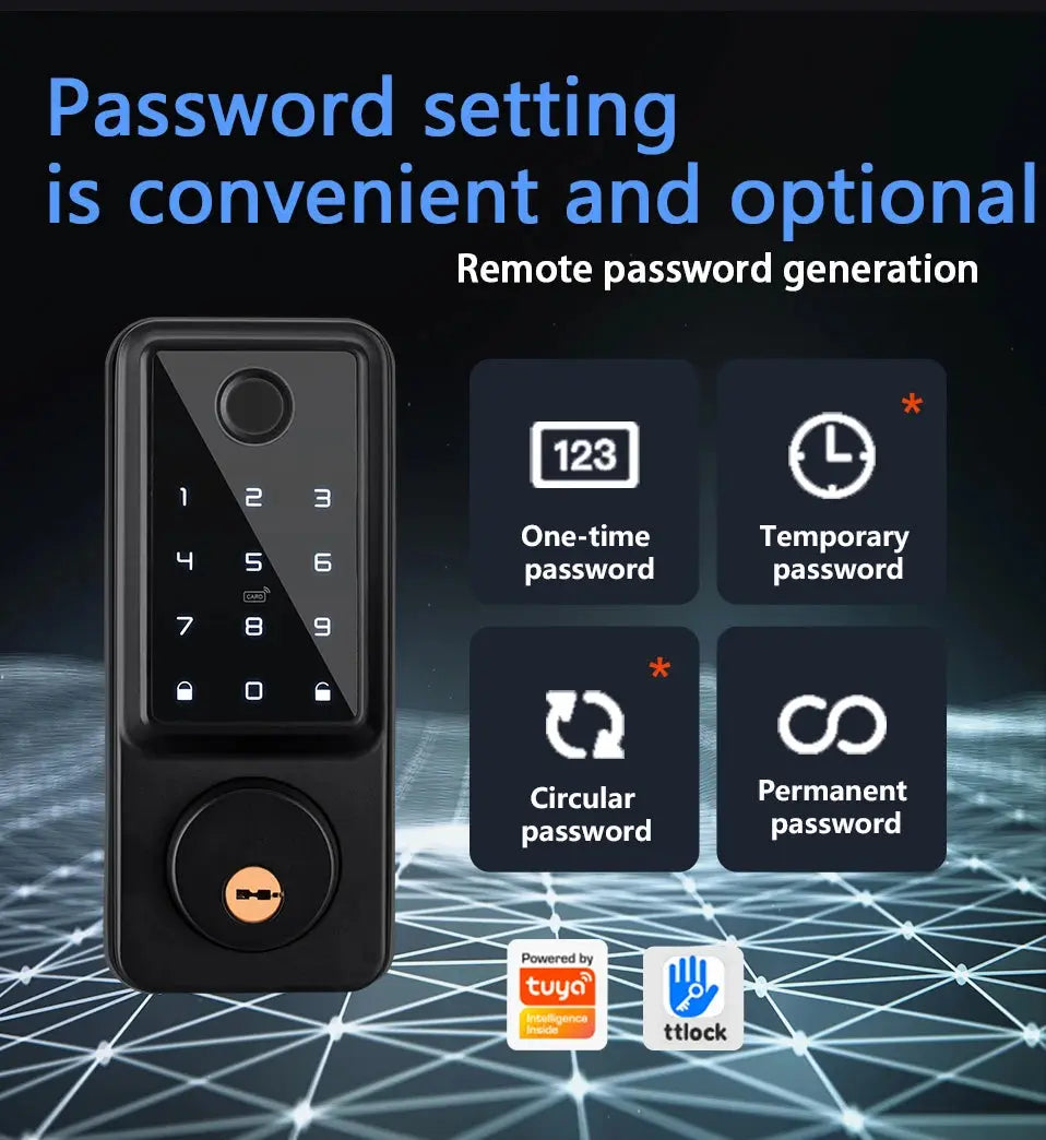 Tuya APP WIFI Automatic Electronic Keyless Deadbolt Smart Door Lock With Digital Code Fingerprint IC Card Mechanical Key Unlock - DomoSpace