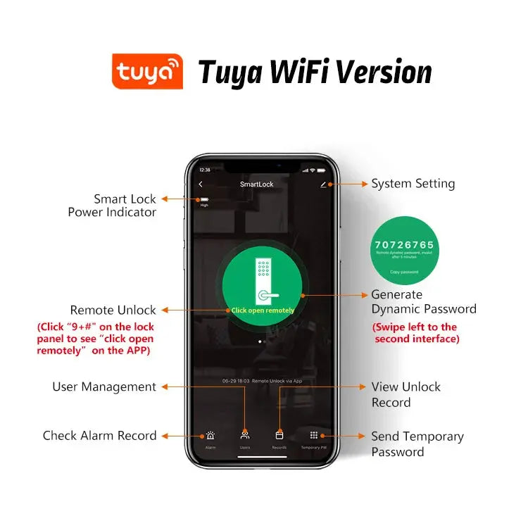 Tuya APP WIFI Automatic Electronic Keyless Deadbolt Smart Door Lock With Digital Code Fingerprint IC Card Mechanical Key Unlock - DomoSpace