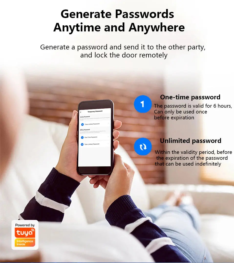 Tuya APP WIFI Automatic Electronic Keyless Deadbolt Smart Door Lock With Digital Code Fingerprint IC Card Mechanical Key Unlock - DomoSpace