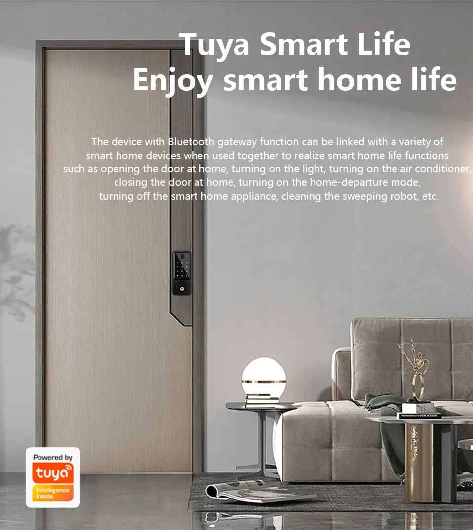 Tuya APP WIFI Automatic Electronic Keyless Deadbolt Smart Door Lock With Digital Code Fingerprint IC Card Mechanical Key Unlock - DomoSpace