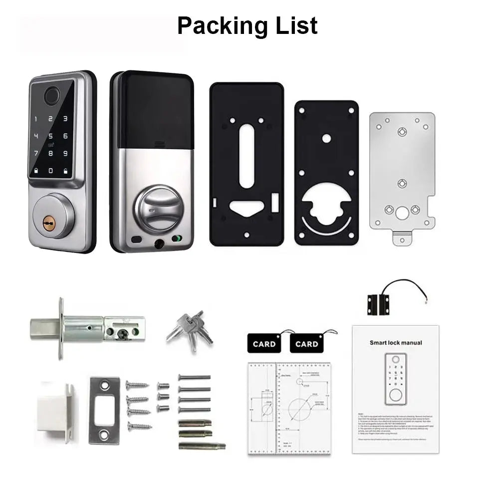 Tuya APP WIFI Automatic Electronic Keyless Deadbolt Smart Door Lock With Digital Code Fingerprint IC Card Mechanical Key Unlock - DomoSpace