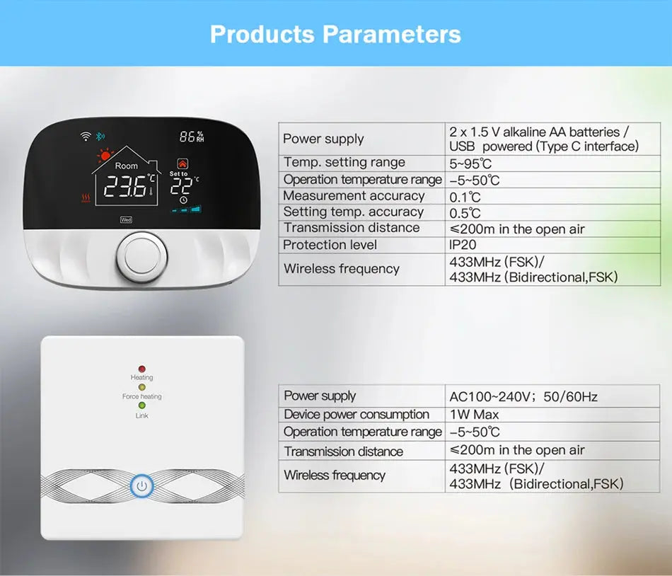 Tuya Smart Home Wifi Thermostat RF433 Wireless Floor Heater Water Gas Boiler Smart Life Temperature Controller Alexa Google - DomoSpace