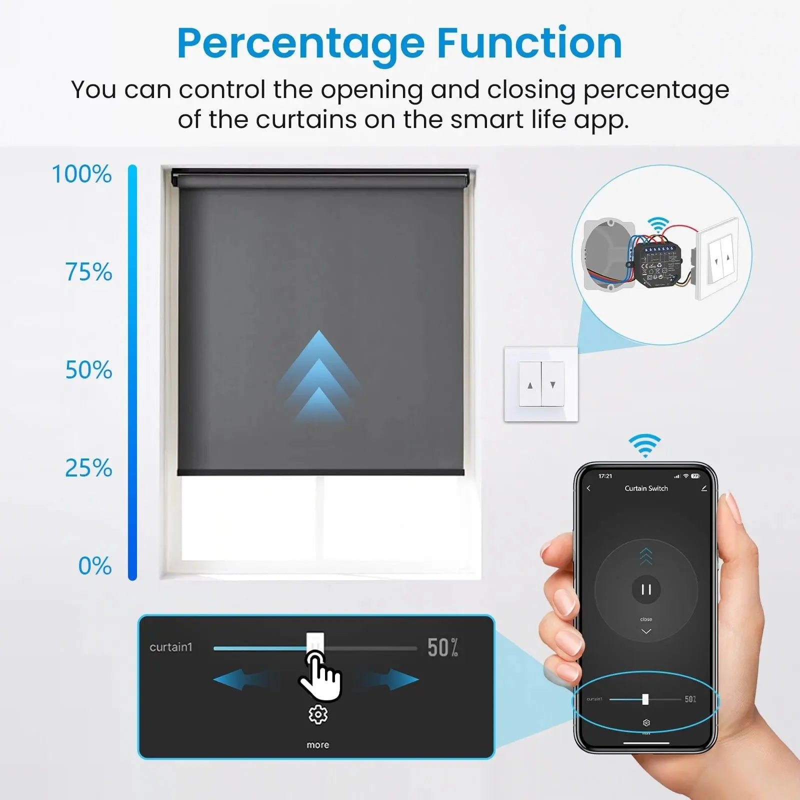 Tuya Smart Life 4th Generation Curtain Switch Roller, wireless curtain switch - DomoSpace