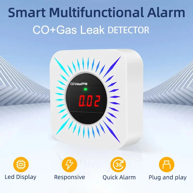 Tuya Smart WiFi Zigbee Gas carbon monoxide Detector Multifunctional Alarm 80DB Alarm APP Wireless Control Smart Home Security - DomoSpace