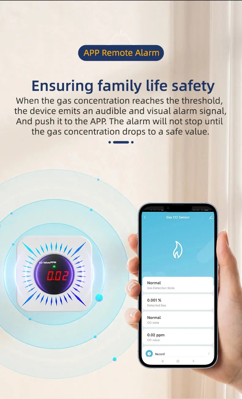 Tuya Smart WiFi Zigbee Gas carbon monoxide Detector Multifunctional Alarm 80DB Alarm APP Wireless Control Smart Home Security - DomoSpace