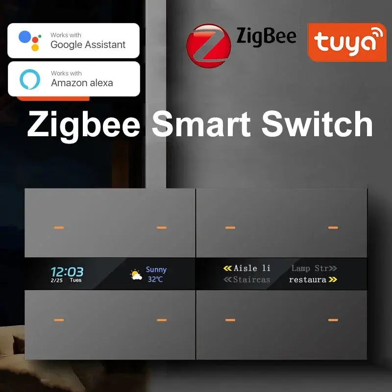 Tuya Smart Zigbee Switch With Weather time display Human body induction function 4 Gang Wall Light Button Switch remote control - DomoSpace