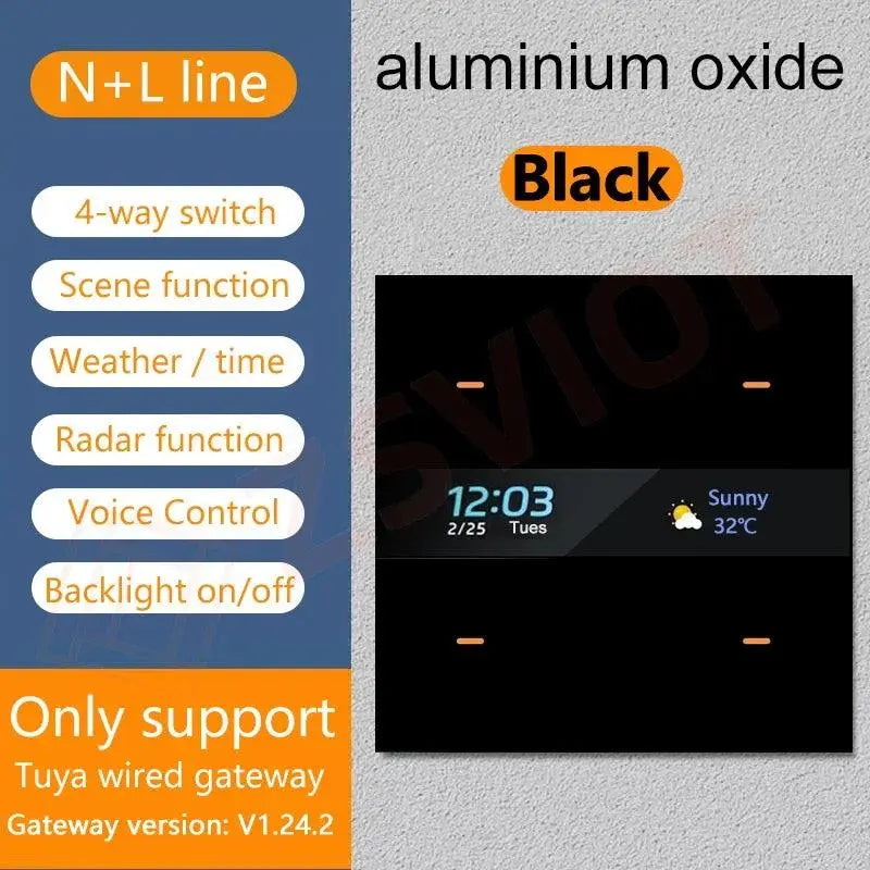 Tuya Smart Zigbee Switch With Weather time display Human body induction function 4 Gang Wall Light Button Switch remote control - DomoSpace