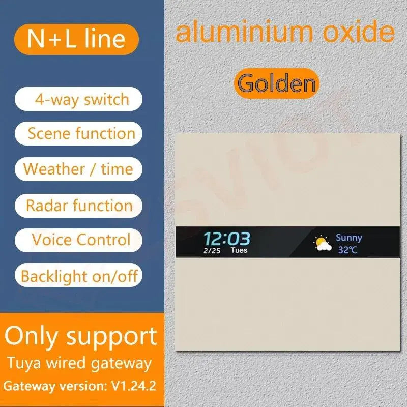 Tuya Smart Zigbee Switch With Weather time display Human body induction function 4 Gang Wall Light Button Switch remote control - DomoSpace