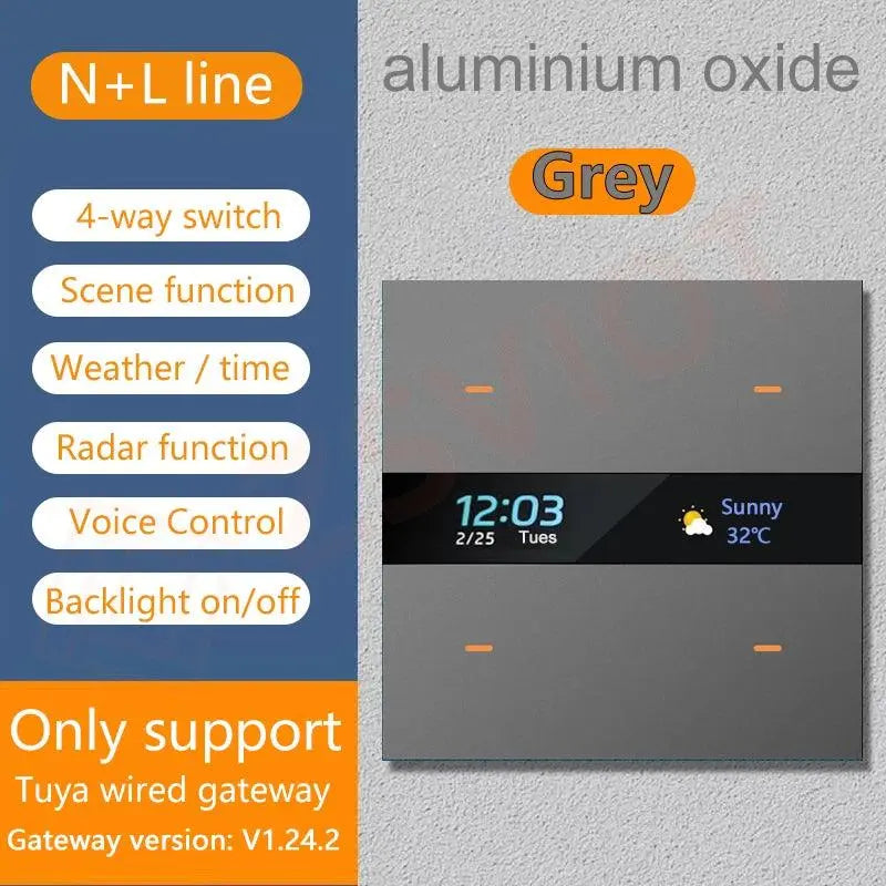 Tuya Smart Zigbee Switch With Weather time display Human body induction function 4 Gang Wall Light Button Switch remote control - DomoSpace