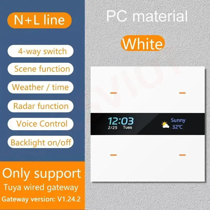 Tuya Smart Zigbee Switch With Weather time display Human body induction function 4 Gang Wall Light Button Switch remote control - DomoSpace