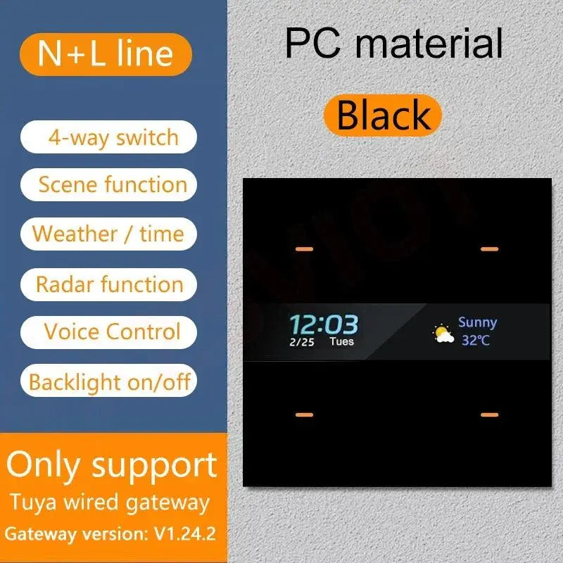 Tuya Smart Zigbee Switch With Weather time display Human body induction function 4 Gang Wall Light Button Switch remote control - DomoSpace