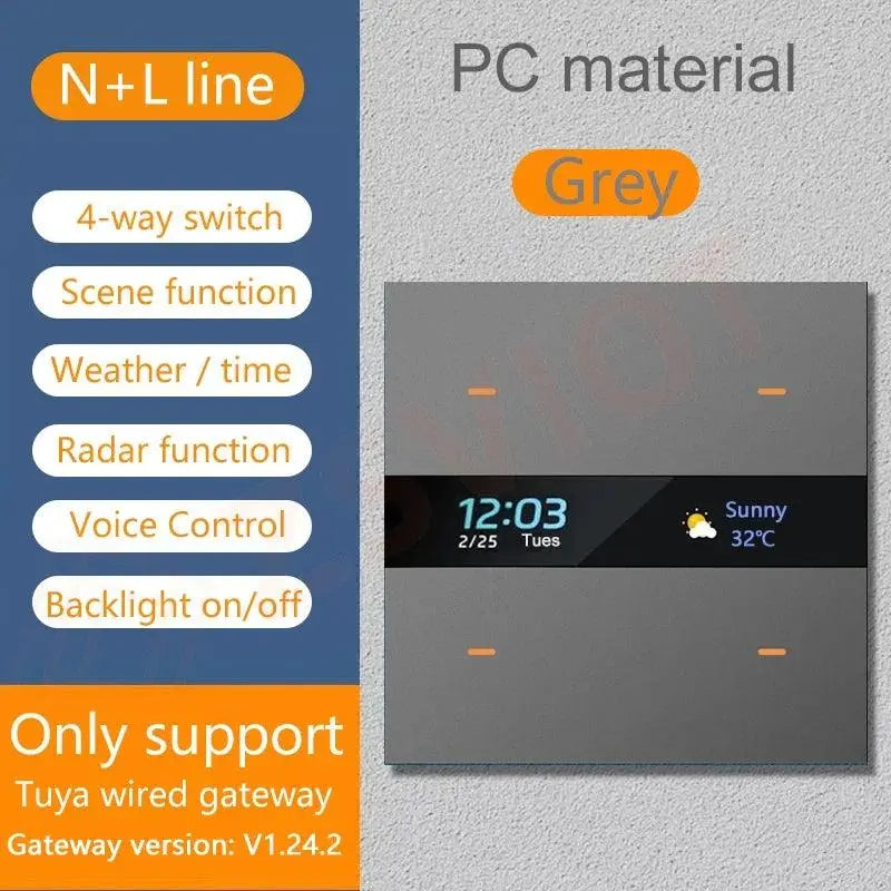 Tuya Smart Zigbee Switch With Weather time display Human body induction function 4 Gang Wall Light Button Switch remote control - DomoSpace