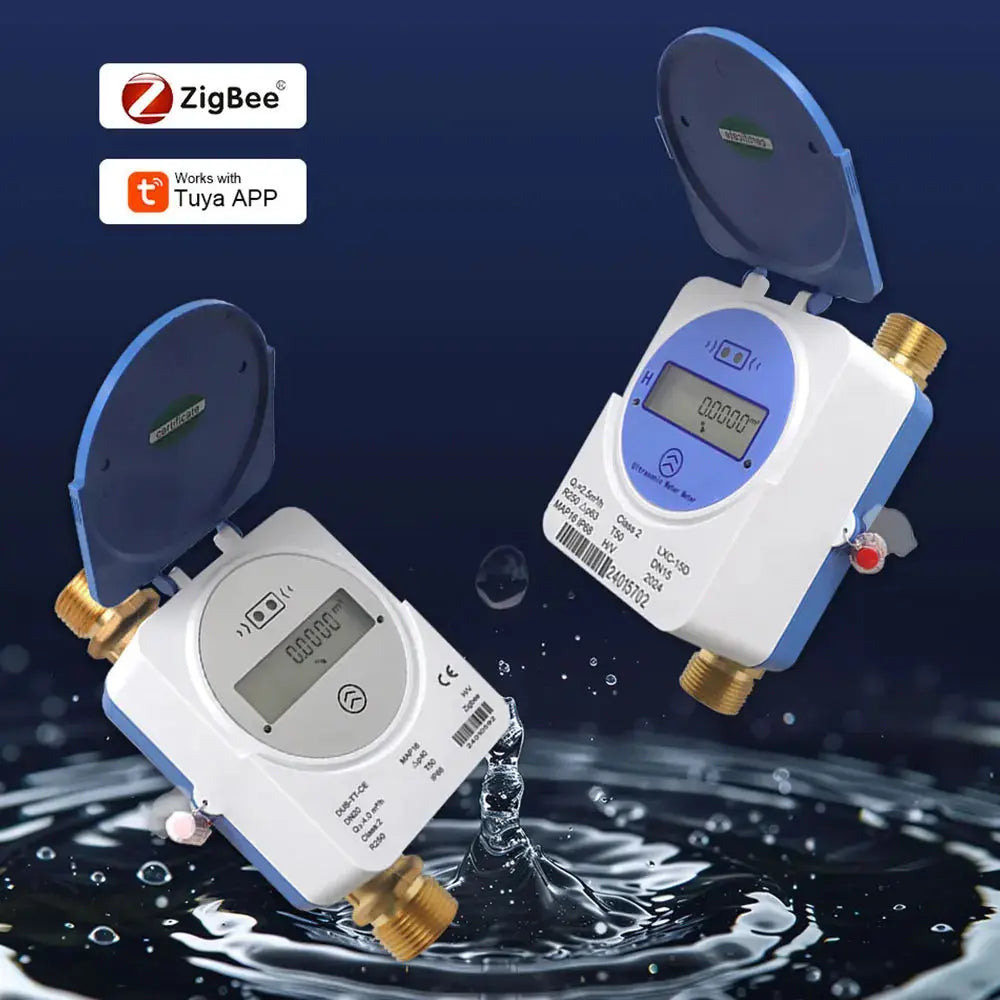 Tuya Smart Zigbee Ultrasonic Water Meter LCD Digital Display Water Quantity Flow Consumption Measurement IP68 Smart Life App - DomoSpace