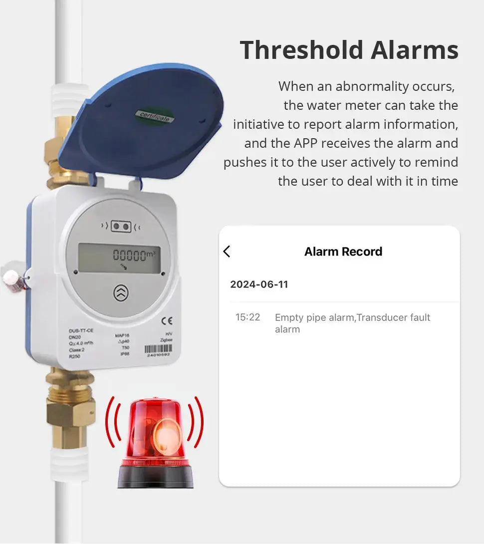 Tuya Smart Zigbee Ultrasonic Water Meter LCD Digital Display Water Quantity Flow Consumption Measurement IP68 Smart Life App - DomoSpace