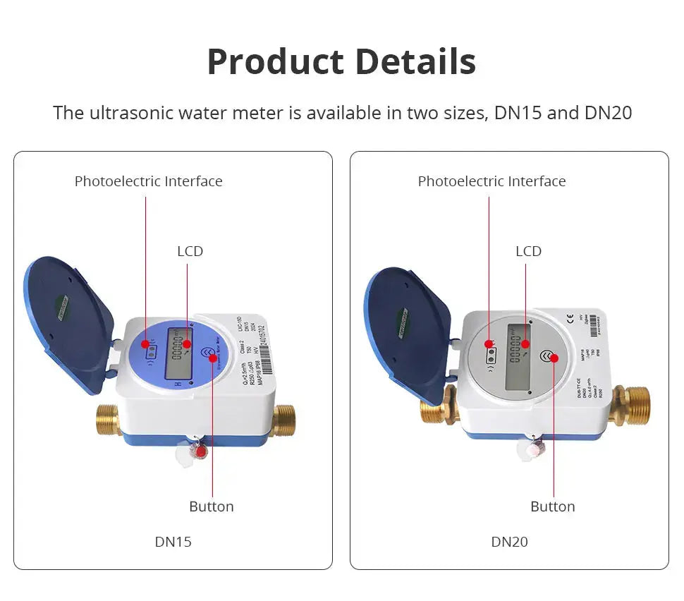 Tuya Smart Zigbee Ultrasonic Water Meter LCD Digital Display Water Quantity Flow Consumption Measurement IP68 Smart Life App - DomoSpace