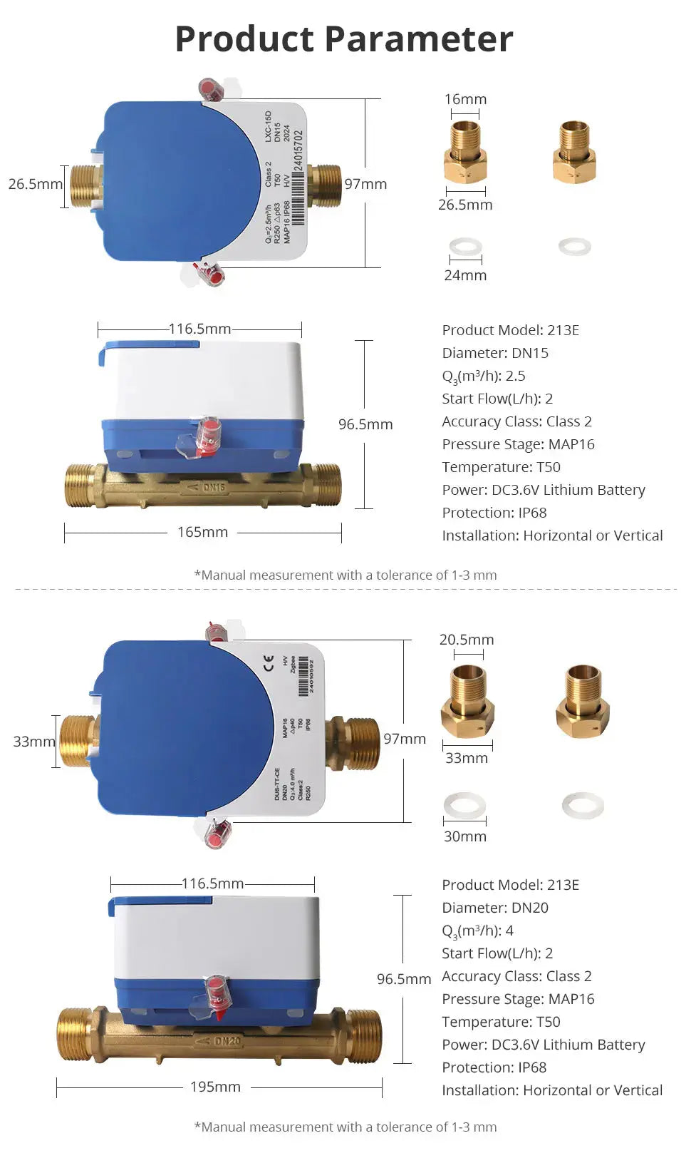 Tuya Smart Zigbee Ultrasonic Water Meter LCD Digital Display Water Quantity Flow Consumption Measurement IP68 Smart Life App - DomoSpace