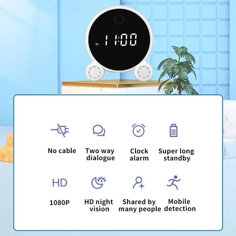 Tuya WiFi Alarm Clock Camera HD 1080P - Night Vision and Motion Detection for Home Security - DomoSpace