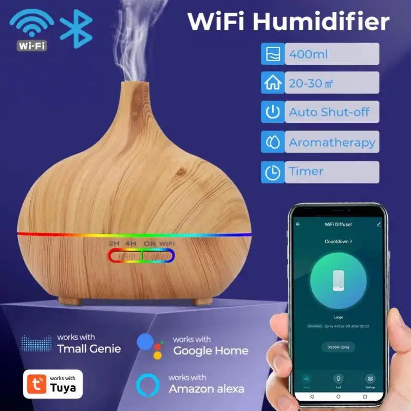 Tuya WiFi+Bluetooth Air Humidifier Aroma Diffuser Essential Oil Air Freshener Smart Life APP Control Work With Alexa Google Home - DomoSpace