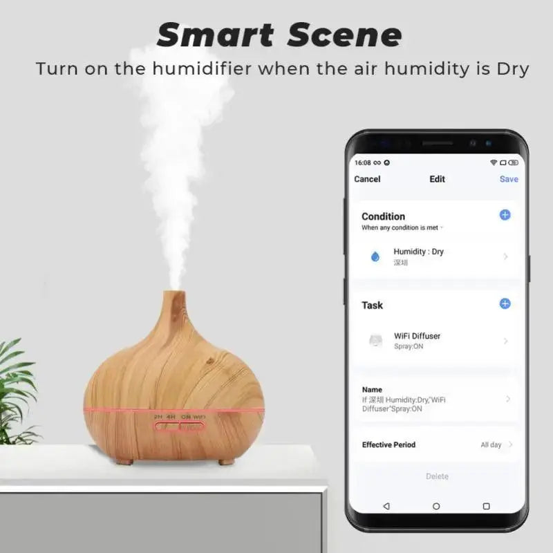 Tuya WiFi+Bluetooth Air Humidifier Aroma Diffuser Essential Oil Air Freshener Smart Life APP Control Work With Alexa Google Home - DomoSpace