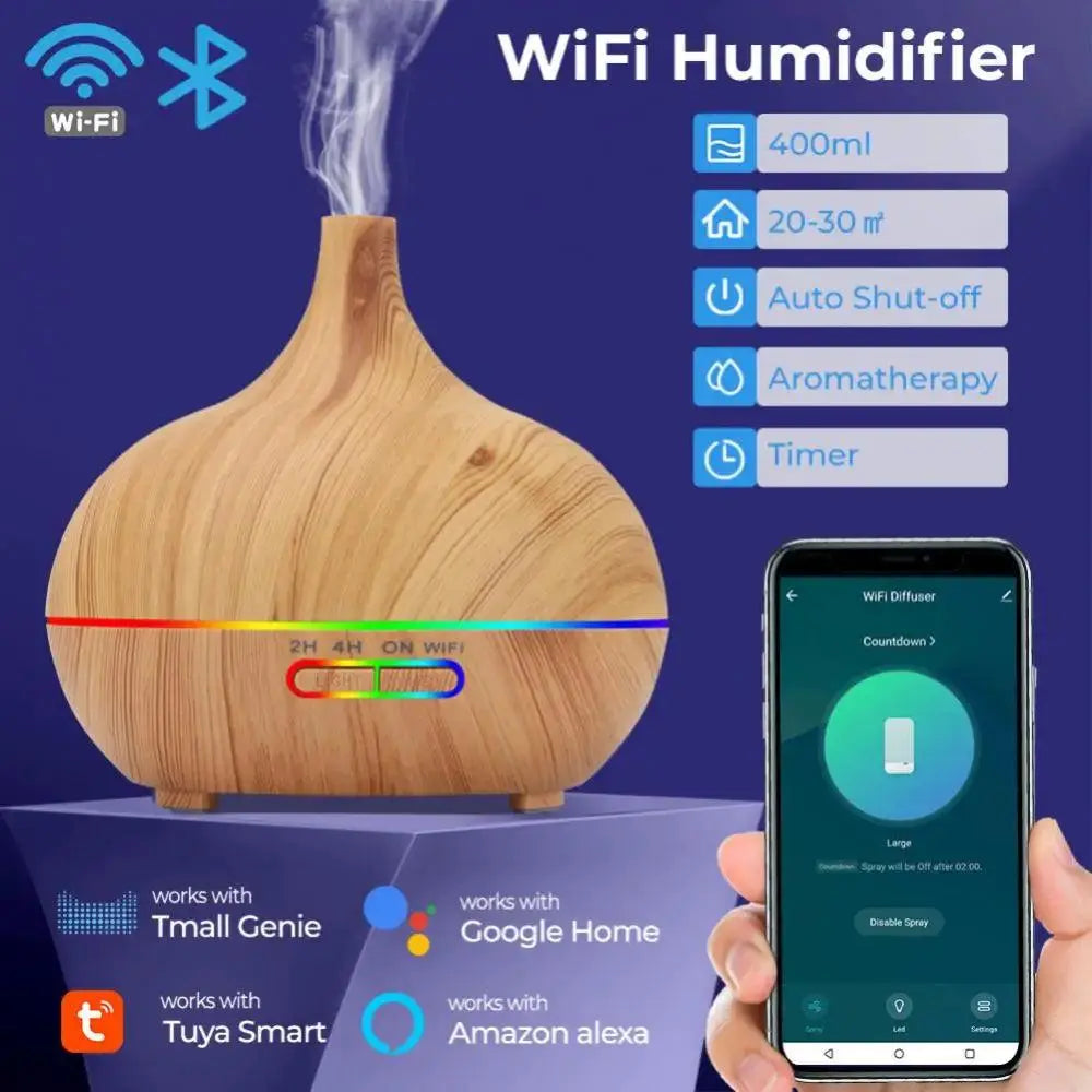 Tuya WiFi+Bluetooth Air Humidifier Aroma Diffuser Essential Oil Air Freshener Smart Life APP Control Work With Alexa Google Home - DomoSpace