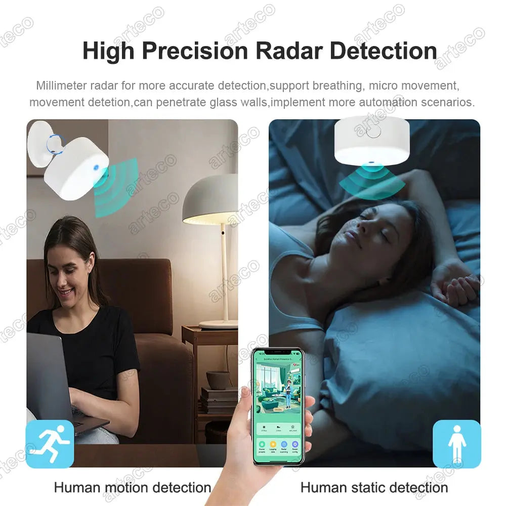 Tuya Zigbee Human Presence Detector WiFi Smart Life MmWave Radar Motion Sensor With Luminance Distance Detect Monitor Breathing - DomoSpace