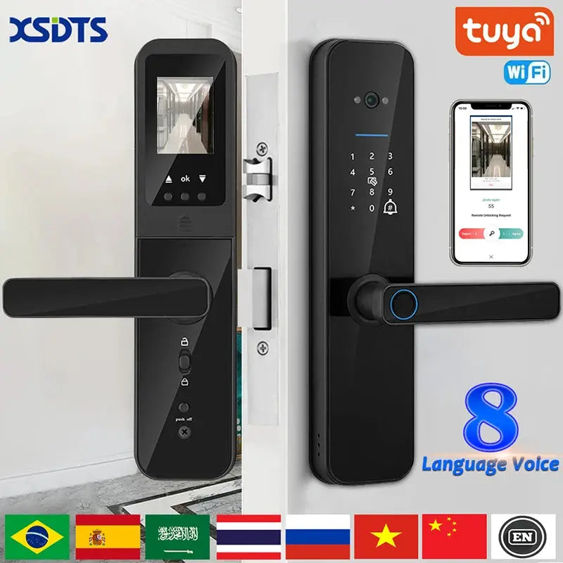 XSDTS Tuya WiFi Smart Door Lock with Fingerprint Camera - DomoSpace