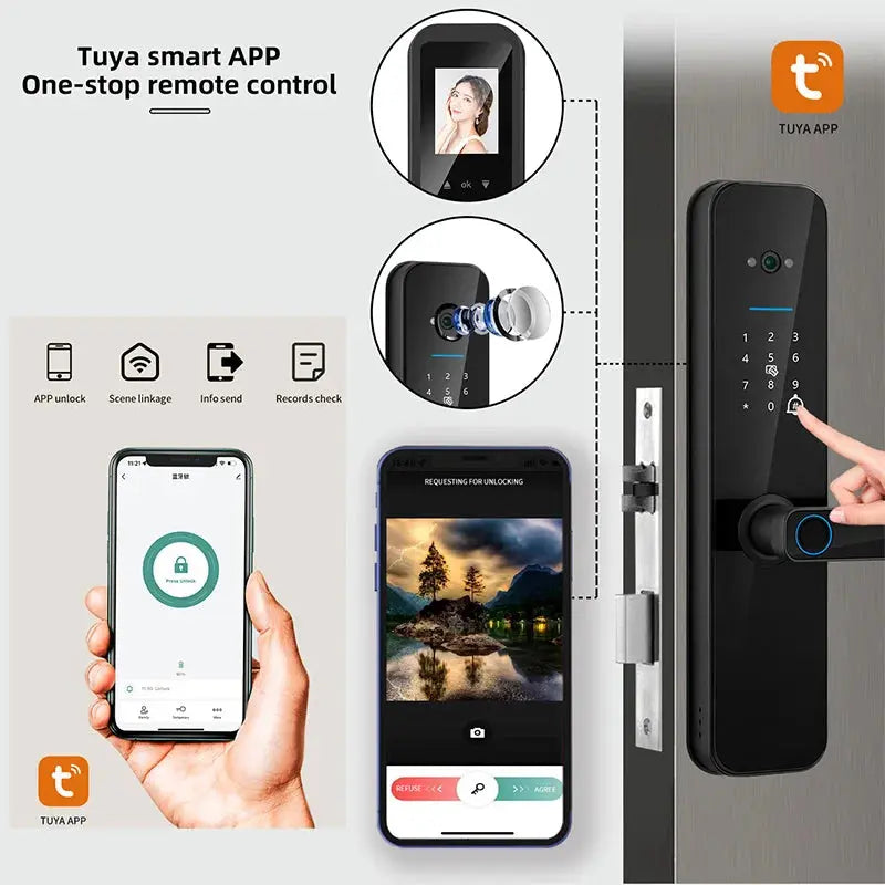 XSDTS Tuya WiFi Smart Door Lock with Fingerprint Camera - DomoSpace