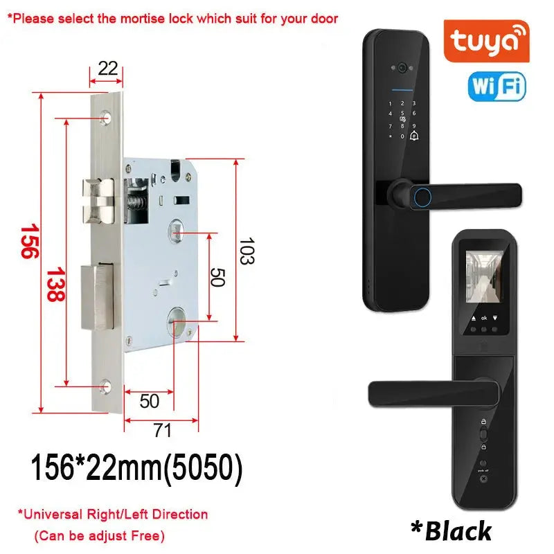 XSDTS Tuya WiFi Smart Door Lock with Fingerprint Camera - DomoSpace