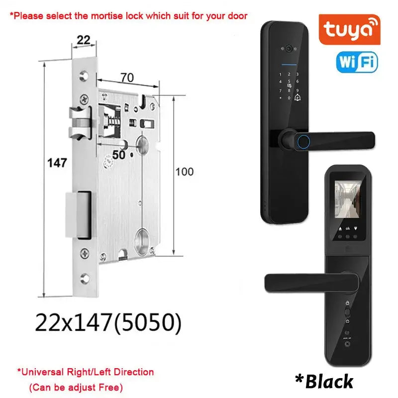 XSDTS Tuya WiFi Smart Door Lock with Fingerprint Camera - DomoSpace