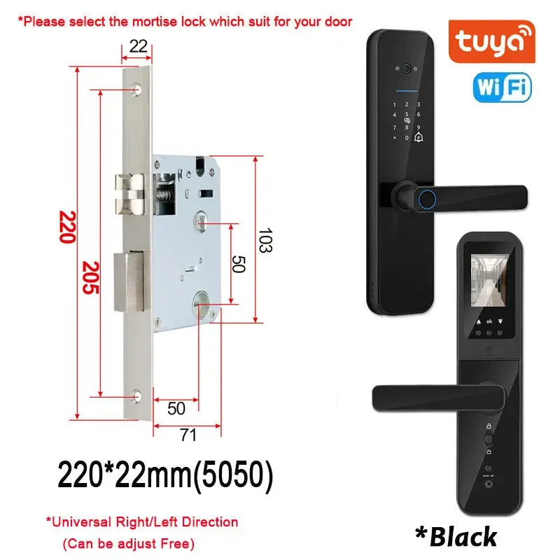 XSDTS Tuya WiFi Smart Door Lock with Fingerprint Camera - DomoSpace