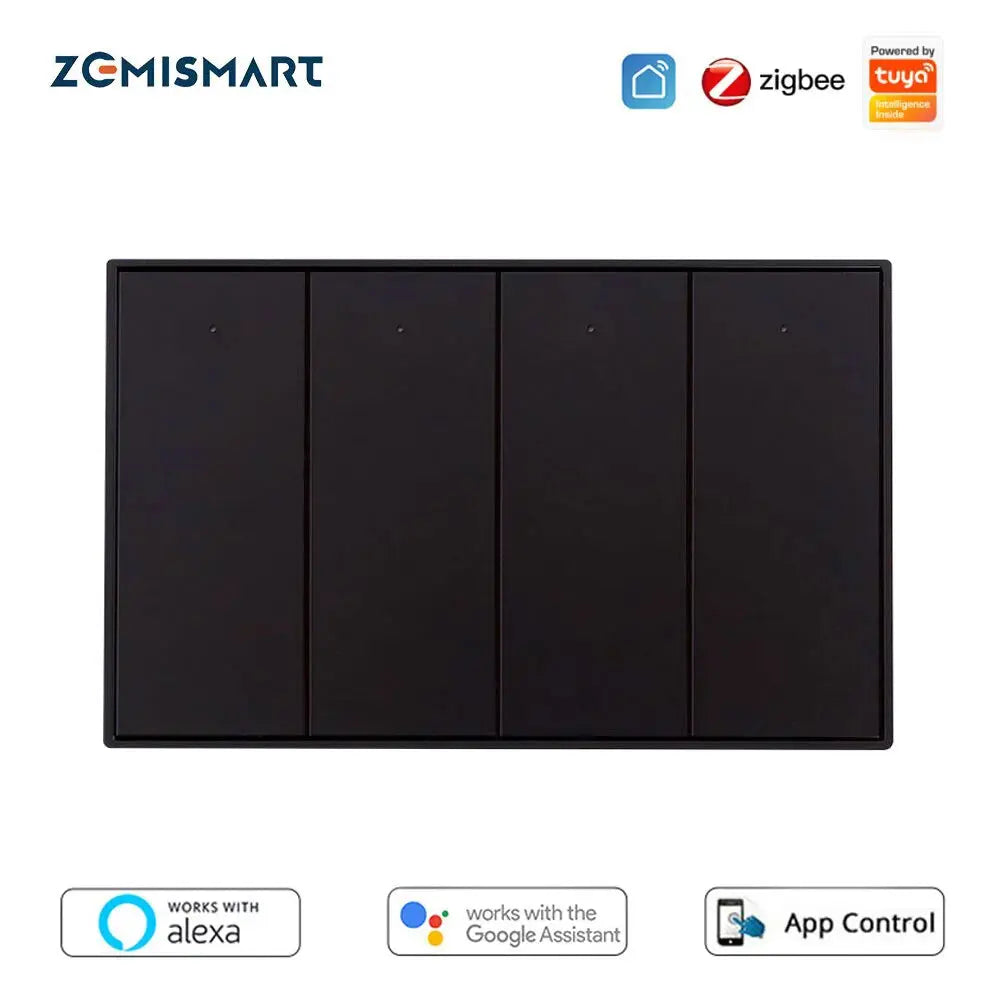 Zemismart Zigbee Smart Wall Light Switch 1 2 3 4 Gangs Black Interruptor With Neutral Alexa Google Home Tuya Smartthings - DomoSpace