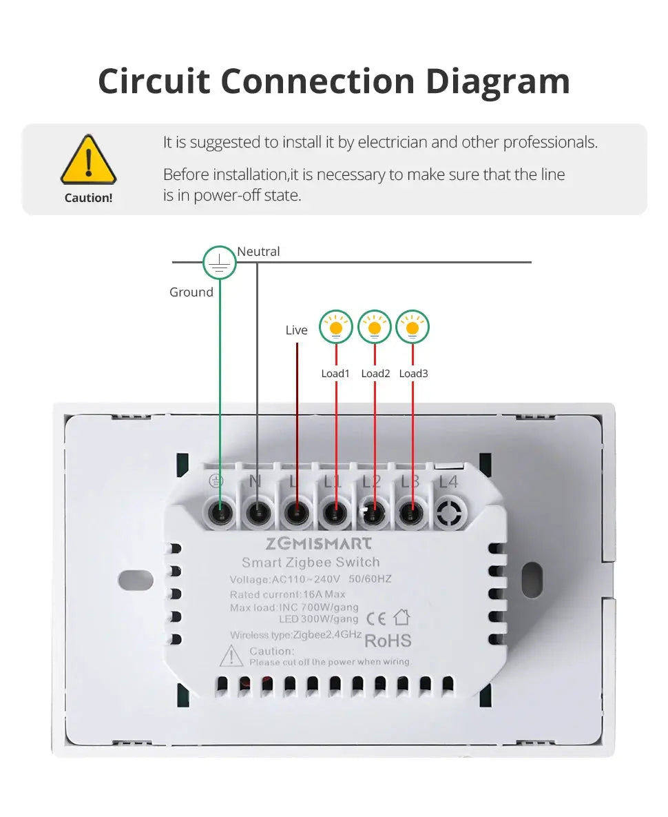 Zemismart Zigbee Smart Wall Light Switch 1 2 3 4 Gangs Black Interruptor With Neutral Alexa Google Home Tuya Smartthings - DomoSpace